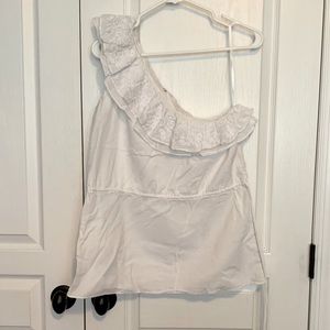 White one shoulder blouse from Banana Republic